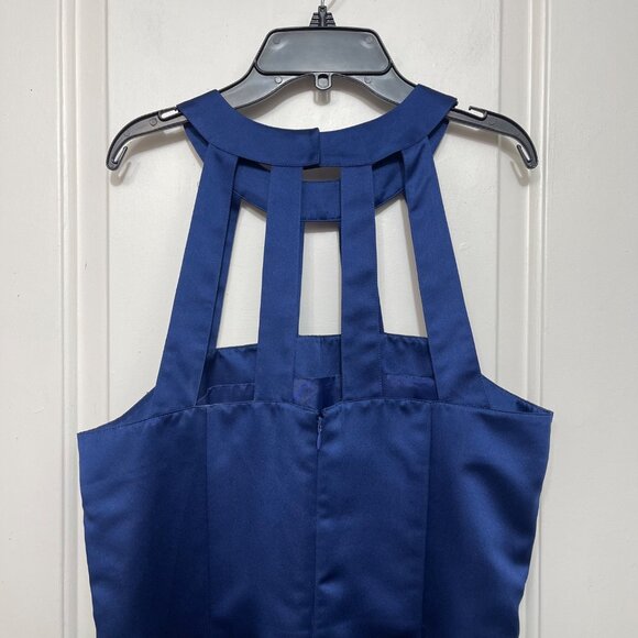 Antonio Melani Halter Neck Cocktail Sheath Mini Dress in Navy Blue Size 14 - Picture 4 of 6